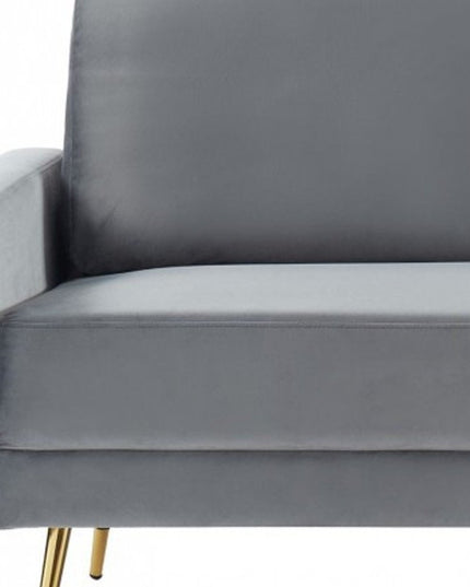 72" Gray Velvet Sofa With Brass Legs