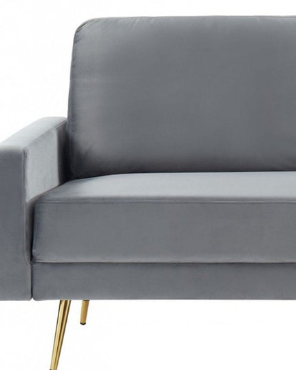 72" Gray Velvet Sofa With Brass Legs