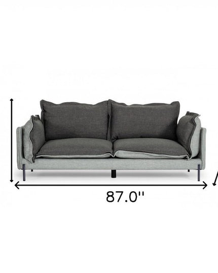 87" Dark Gray Polyester Blend Sofa With Silver Legs
