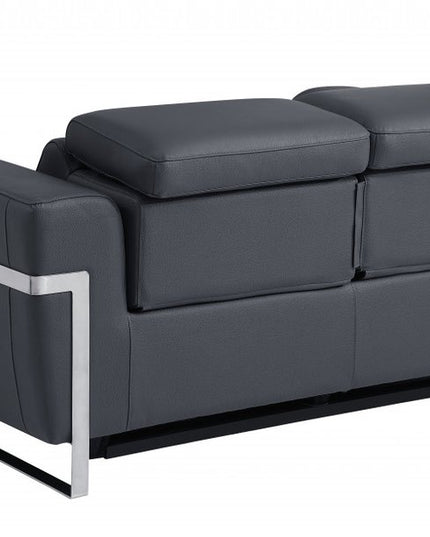 65" Gray And Silver Italian Leather Power Reclining Loveseat