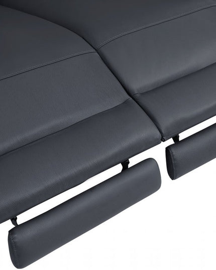 65" Gray And Silver Italian Leather Power Reclining Loveseat