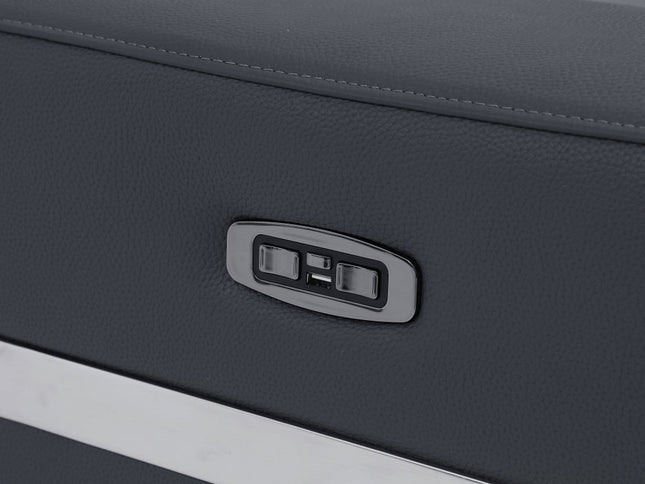 65" Gray And Silver Italian Leather Power Reclining Loveseat