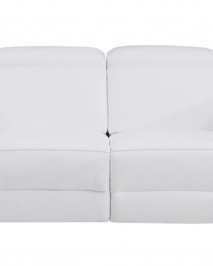 65" White And Silver Italian Leather Power Reclining Loveseat