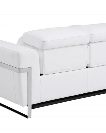 65" White And Silver Italian Leather Power Reclining Loveseat