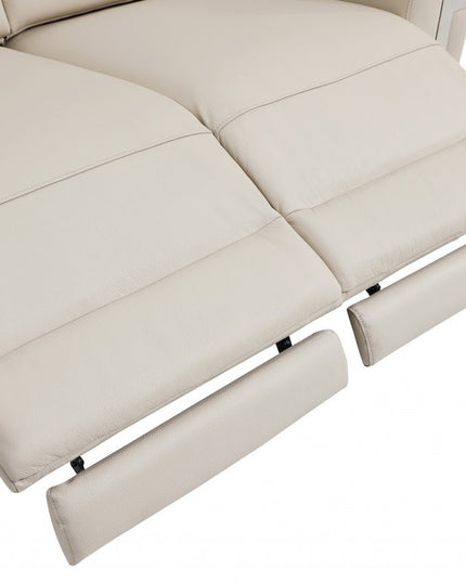 65" Beige And Silver Italian Leather Power Reclining Loveseat
