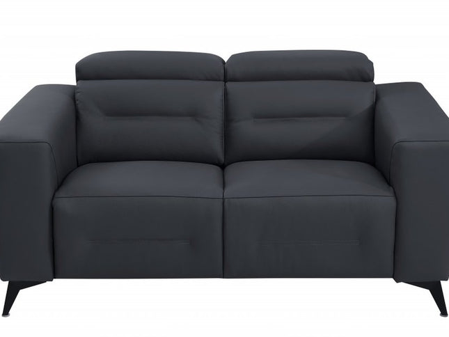 65" Gray And Black Italian Leather Power Reclining Loveseat