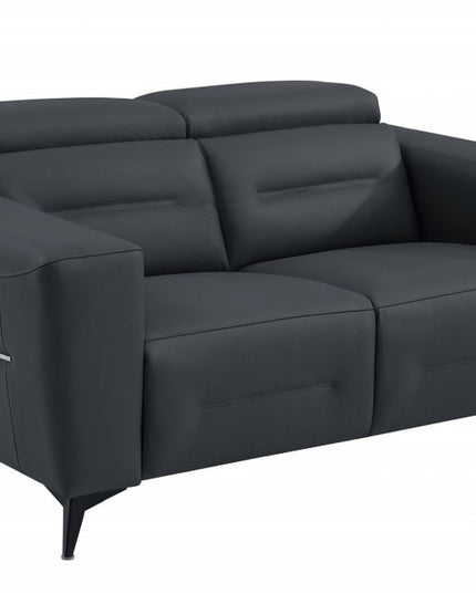 65" Gray And Black Italian Leather Power Reclining Loveseat