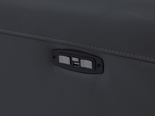 65" Gray And Black Italian Leather Power Reclining Loveseat