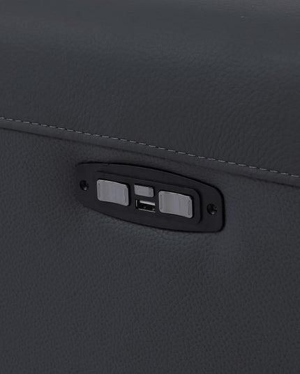 65" Gray And Black Italian Leather Power Reclining Loveseat