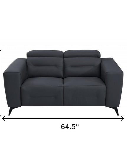 65" Gray And Black Italian Leather Power Reclining Loveseat