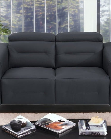 65" Gray And Black Italian Leather Power Reclining Loveseat