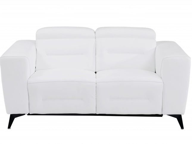 65" White And Black Italian Leather Power Reclining Loveseat