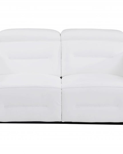 65" White And Black Italian Leather Power Reclining Loveseat