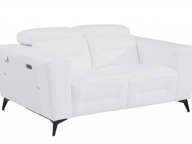 65" White And Black Italian Leather Power Reclining Loveseat