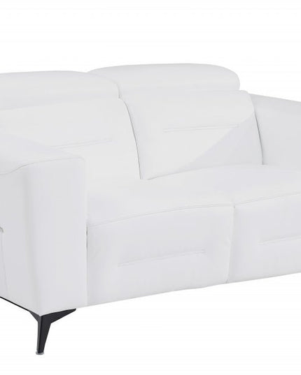 65" White And Black Italian Leather Power Reclining Loveseat