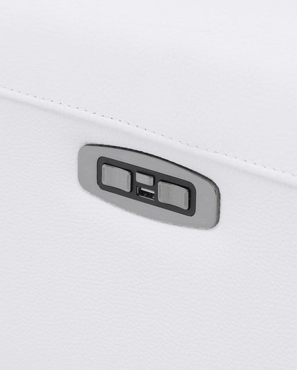 65" White And Black Italian Leather Power Reclining Loveseat