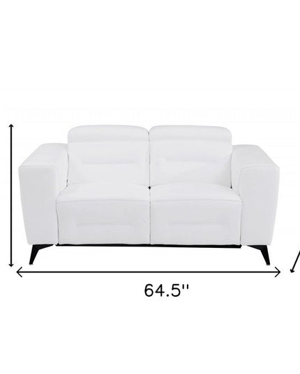 65" White And Black Italian Leather Power Reclining Loveseat