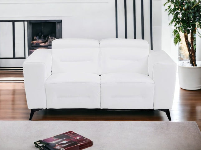 65" White And Black Italian Leather Power Reclining Loveseat