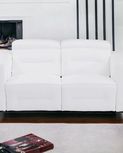 65" White And Black Italian Leather Power Reclining Loveseat