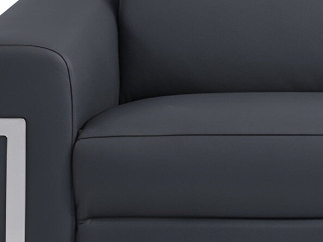 83" Dark Gray Italian Leather USB Reclining Sofa With Silver Legs