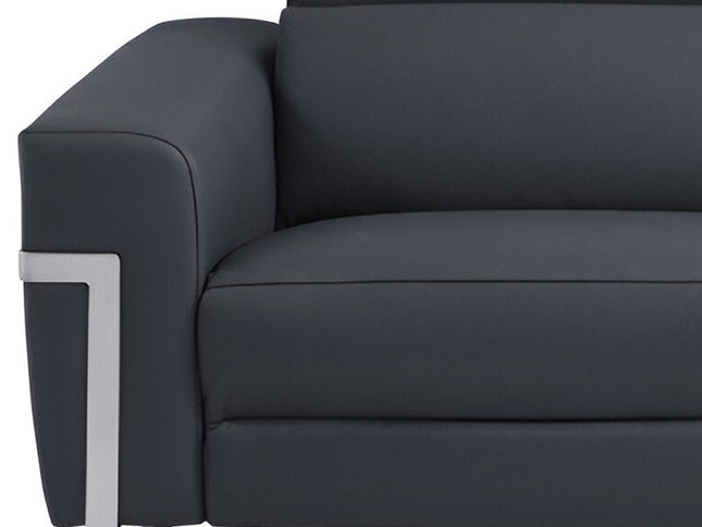 83" Dark Gray Italian Leather USB Reclining Sofa With Silver Legs