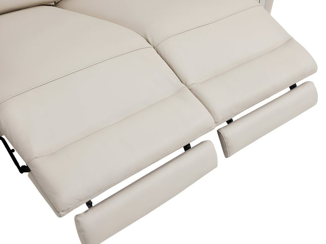83" Beige Italian Leather USB Reclining Sofa With Silver Legs