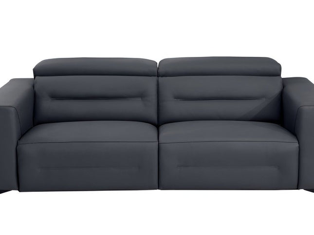 83" Gray Italian Leather USB Reclining Sofa With Black Legs