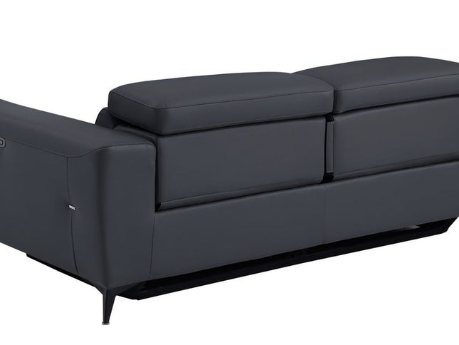 83" Gray Italian Leather USB Reclining Sofa With Black Legs