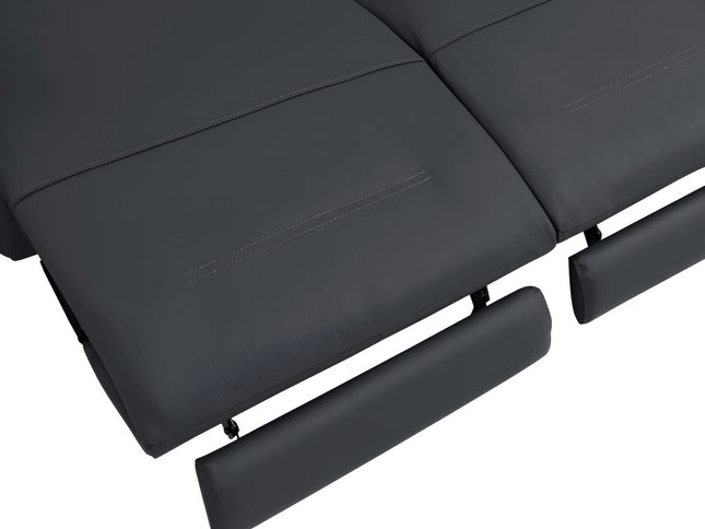 83" Gray Italian Leather USB Reclining Sofa With Black Legs