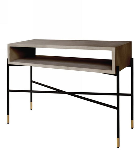 45" Gray and Black Concrete Console Table With Shelves