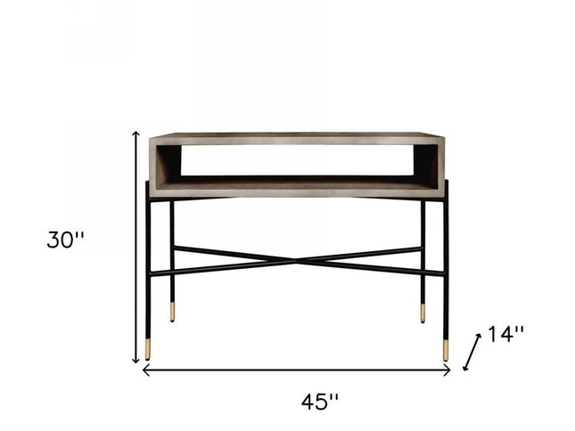 45" Gray and Black Concrete Console Table With Shelves