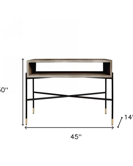 45" Gray and Black Concrete Console Table With Shelves