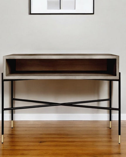 45" Gray and Black Concrete Console Table With Shelves