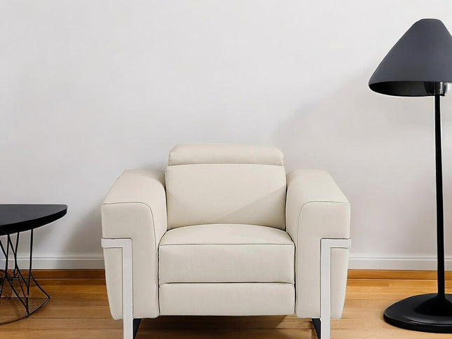 41" Beige Italian Leather Power Recliner Chair