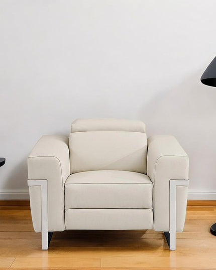 41" Beige Italian Leather Power Recliner Chair