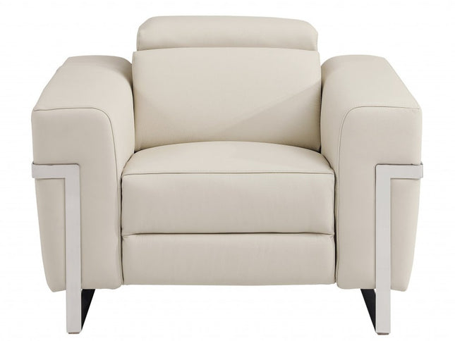 41" Beige Italian Leather Power Recliner Chair