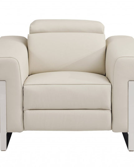 41" Beige Italian Leather Power Recliner Chair