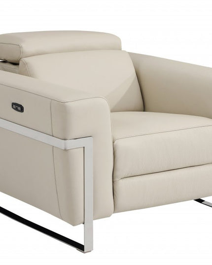 41" Beige Italian Leather Power Recliner Chair