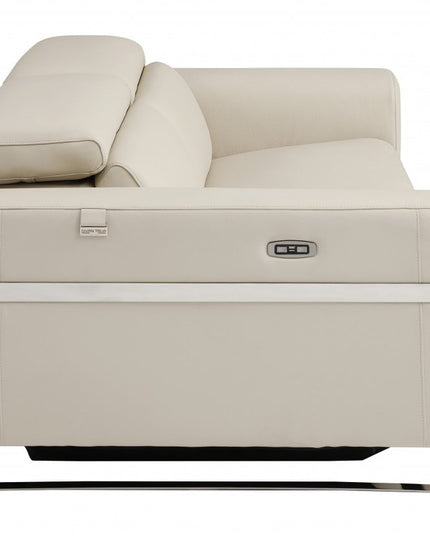 41" Beige Italian Leather Power Recliner Chair