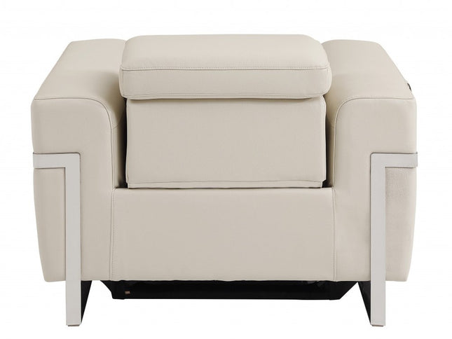 41" Beige Italian Leather Power Recliner Chair