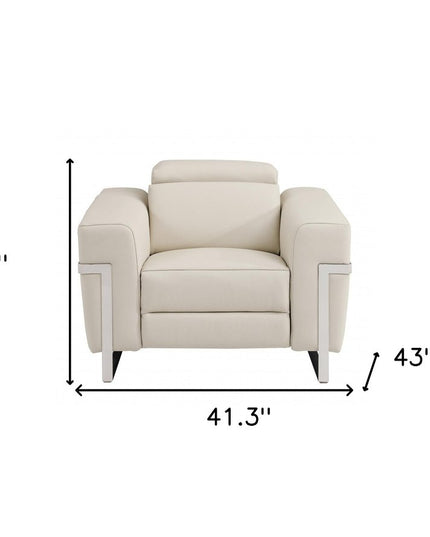41" Beige Italian Leather Power Recliner Chair