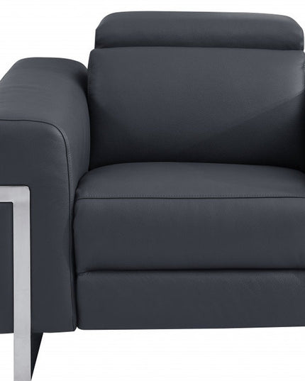 41" Dark Gray Italian Leather Power Recliner Chair