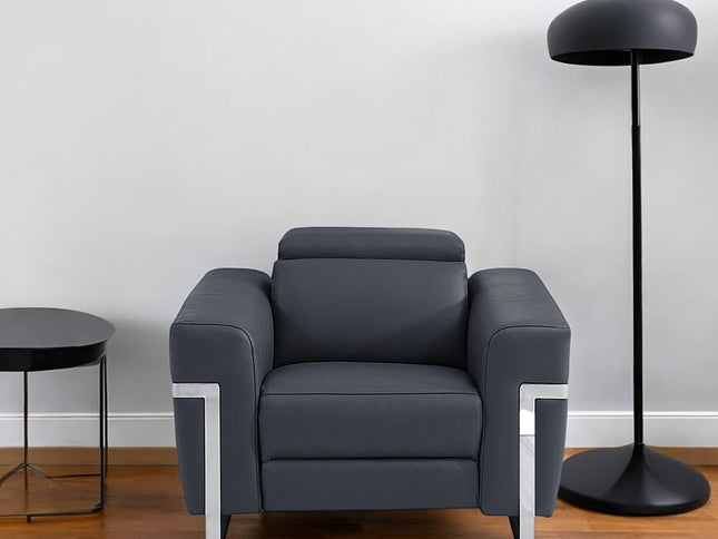 41" Dark Gray Italian Leather Power Recliner Chair