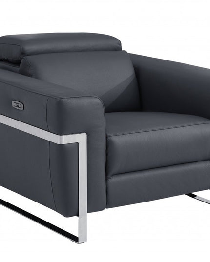 41" Dark Gray Italian Leather Power Recliner Chair