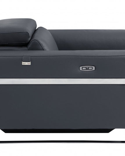 41" Dark Gray Italian Leather Power Recliner Chair
