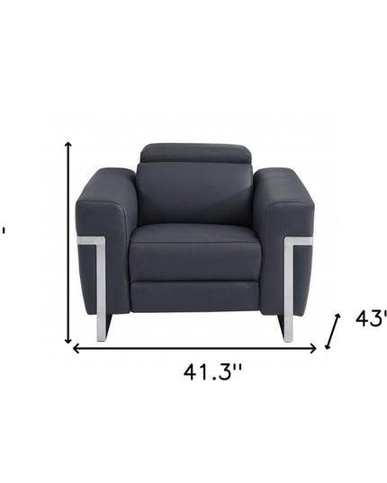 41" Dark Gray Italian Leather Power Recliner Chair