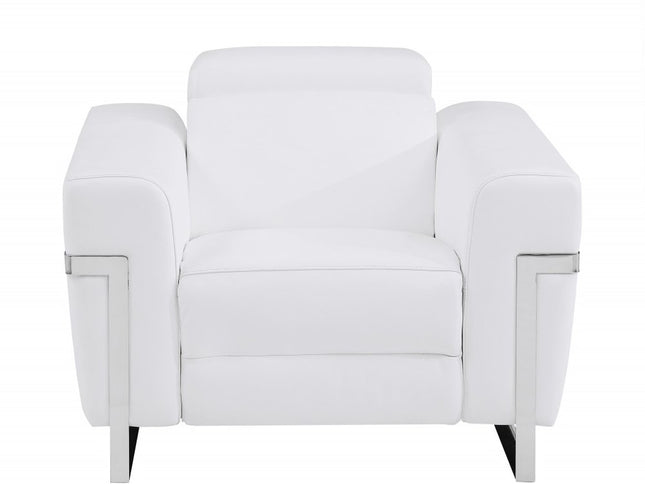 41" White Italian Leather Power Recliner Chair