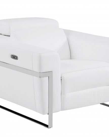 41" White Italian Leather Power Recliner Chair