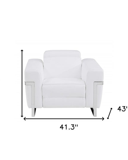 41" White Italian Leather Power Recliner Chair