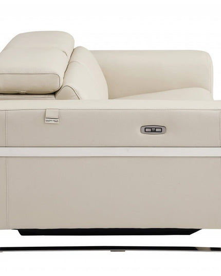 41" Beige Italian Leather Power Recliner Chair